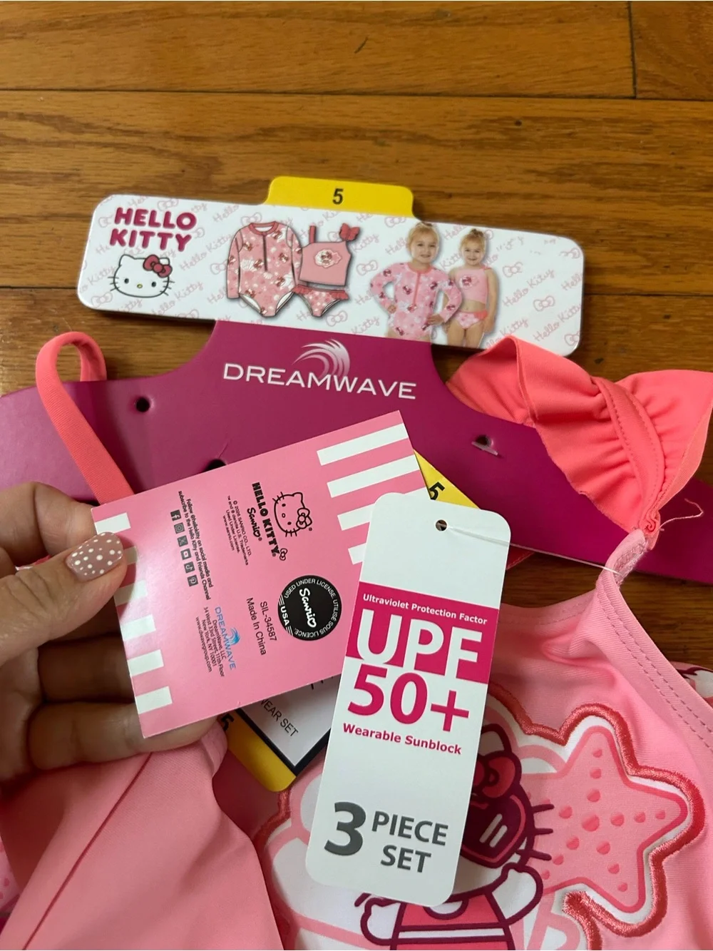 NWT Hello Kitty UPF 50+ girls 3pcs swimwear set size 5